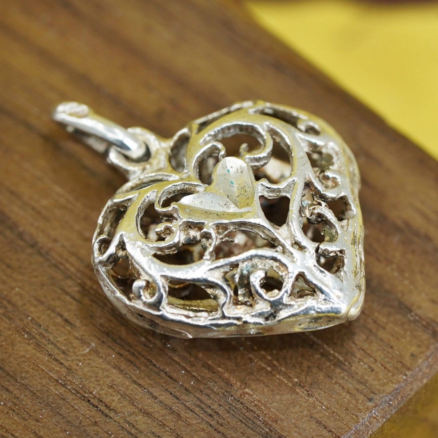 Vintage Sterling silver handmade pendant, 925 filigree heart pendant