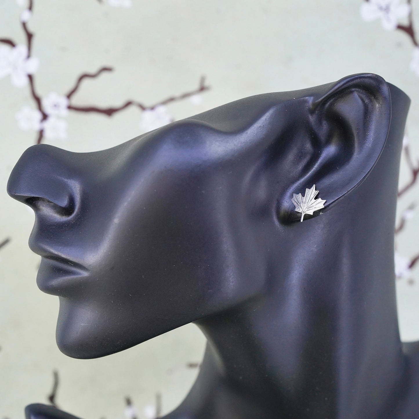 Vintage sterling 925 silver earrings, maple leaf studs, stamped sterling