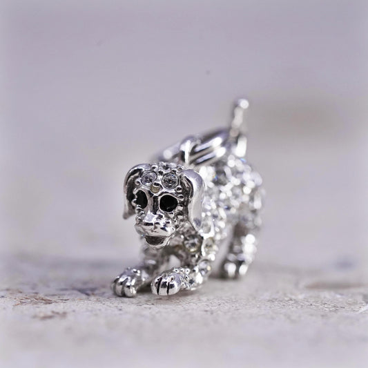 VTG Sterling silver pendant. 925 playful puppy dog charm cluster cz, dog lover