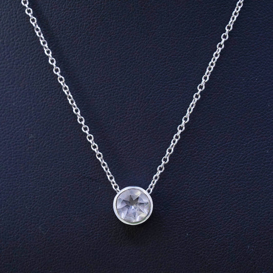 16”, Sterling silver necklace, 925 silver circle chain circle crystal pendant