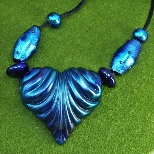 16”, necklace with blue glass heart pendant sterling silver 925 toggle closure