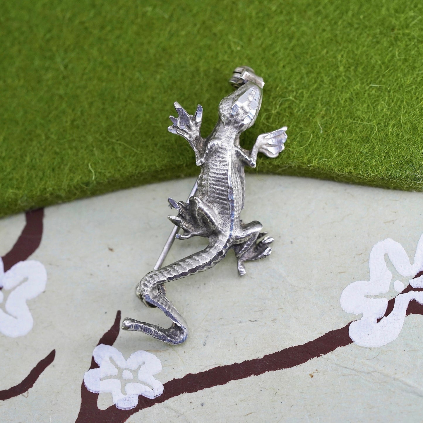 Vintage Sterling silver handmade brooch, 925 lizard pin