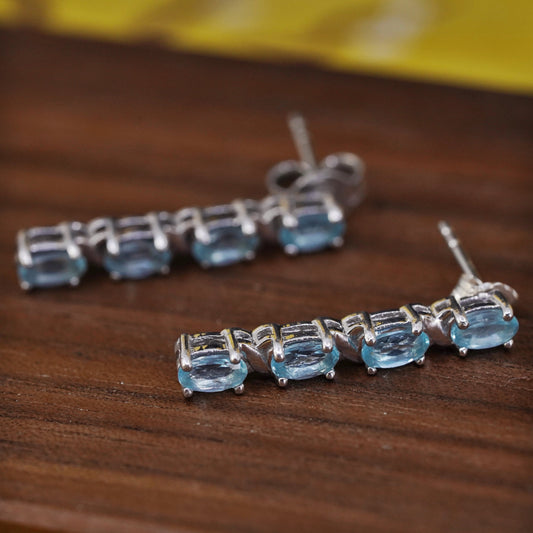 vintage Sterling 925 silver studs earrings with blue crystal