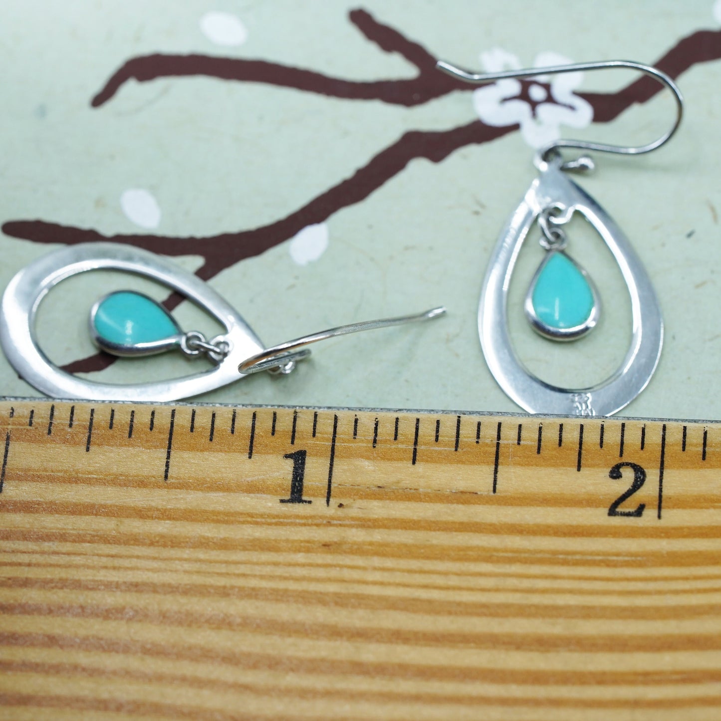 Vintage sterling 925 silver handmade earrings with teardrop turquoise