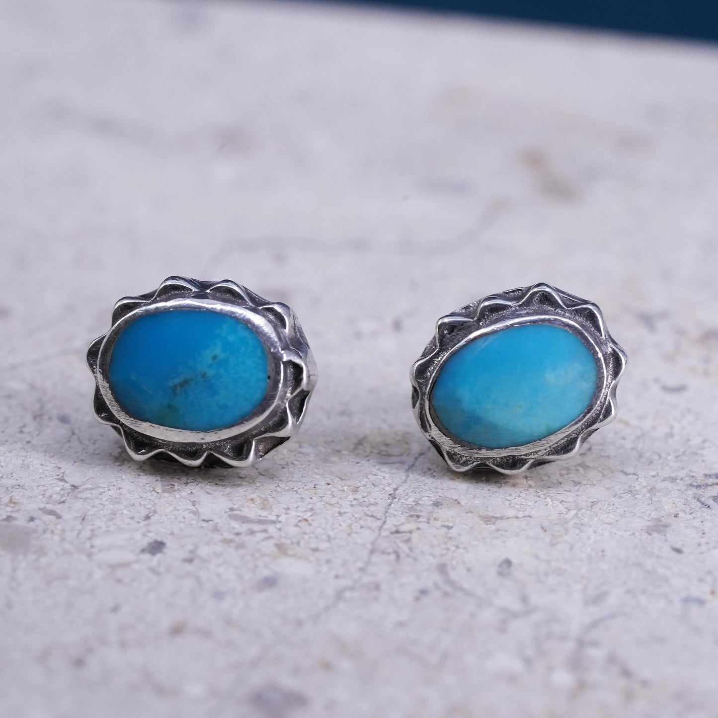 Southwestern sterling silver handmade earrings, 925 oval studs turquoise