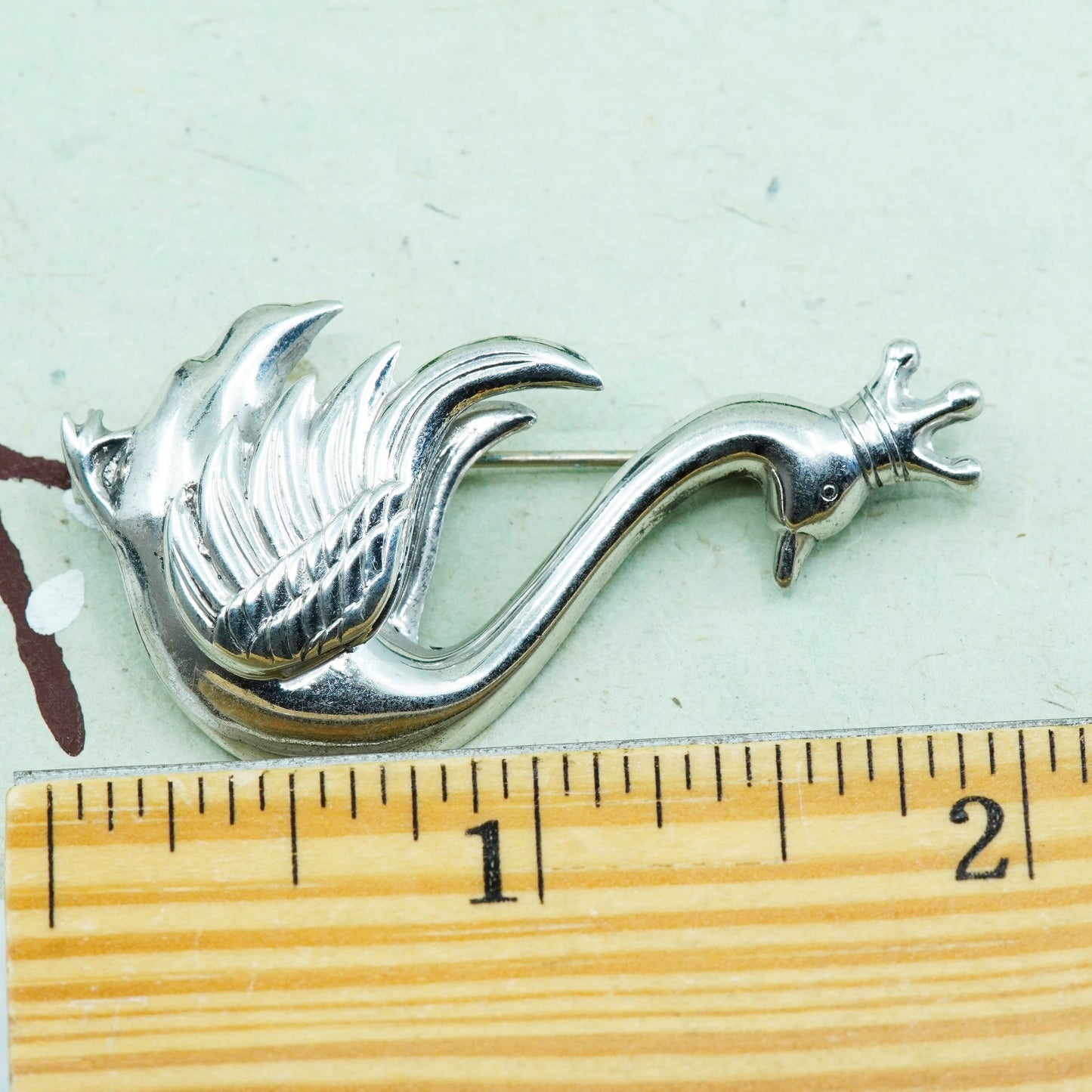 Vintage Lang sterling silver handmade brooch, huge 925 swan bird pin