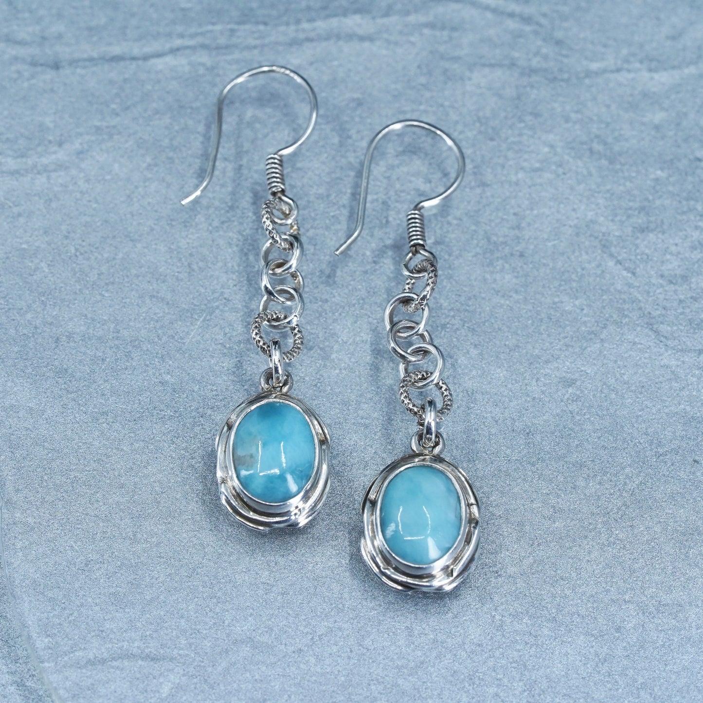 Vintage Sterling 925 silver handmade earrings with blue Larimar