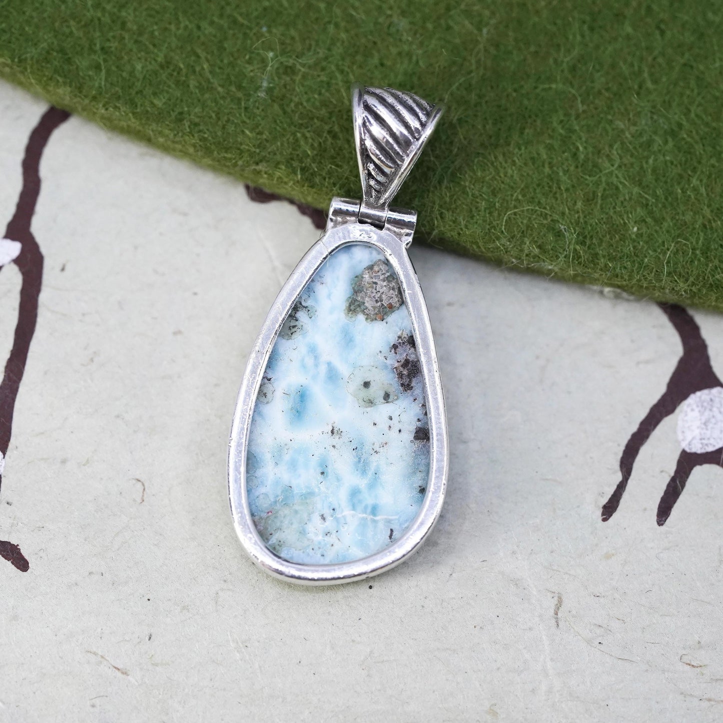 Vintage southwestern sterling 925 silver handmade pendant with Larimar