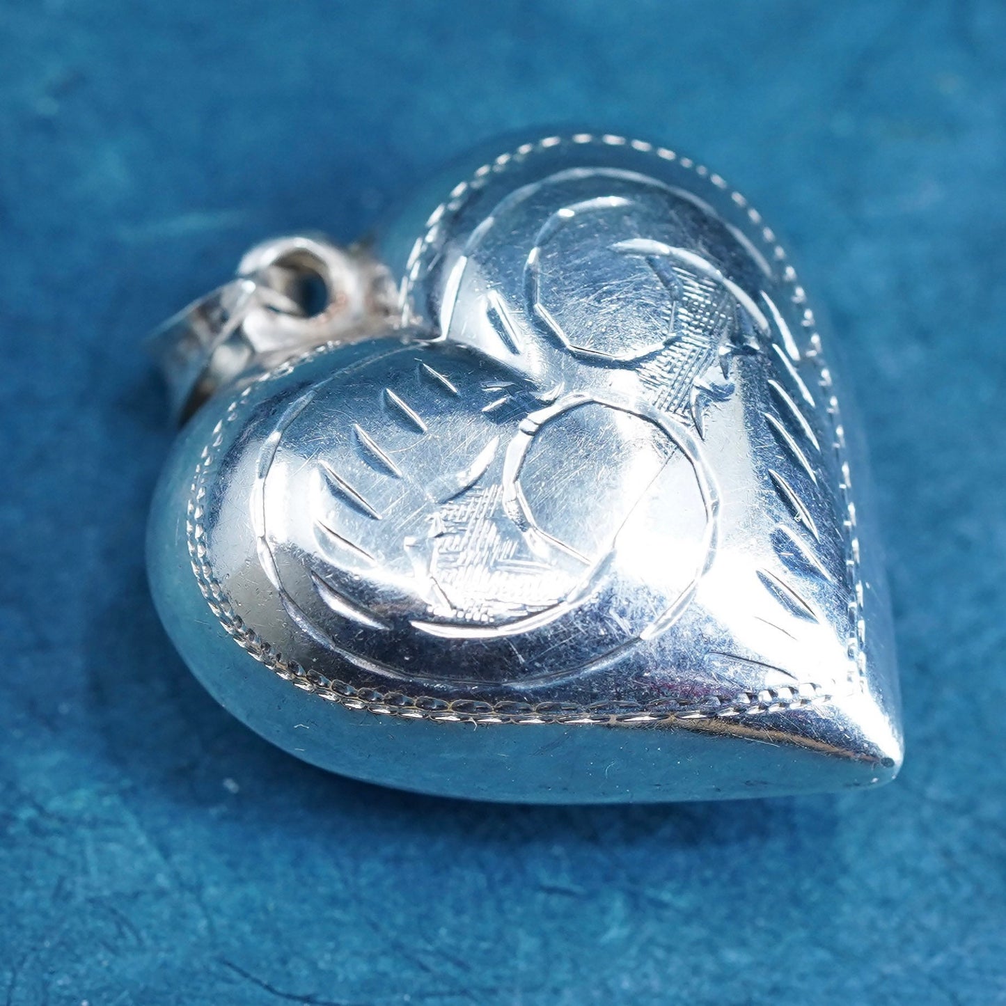 Vintage Sterling silver handmade pendant, puffy textured 925 silver heart