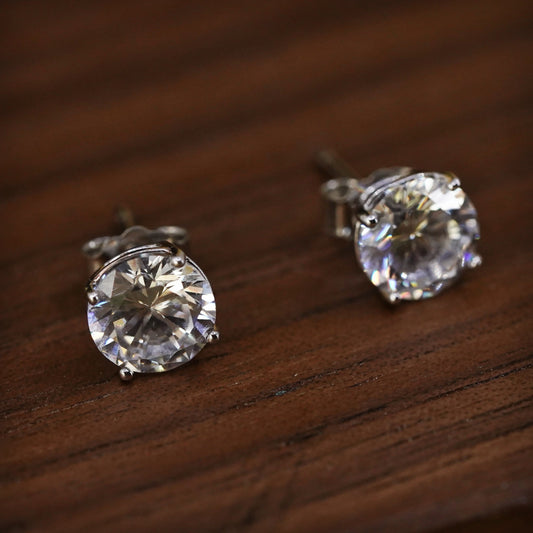7mm, Sterling silver clear round crystal studs, cz earrings