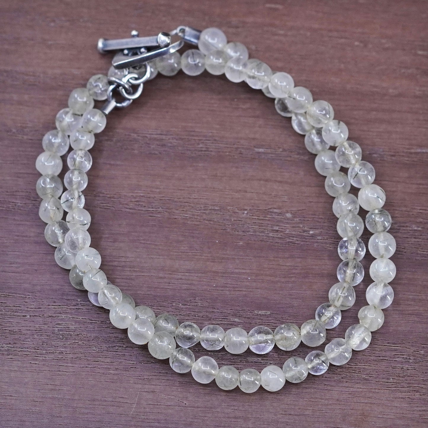 16”, sterling silver necklace, rutilated quartz beads with 925 silver heart