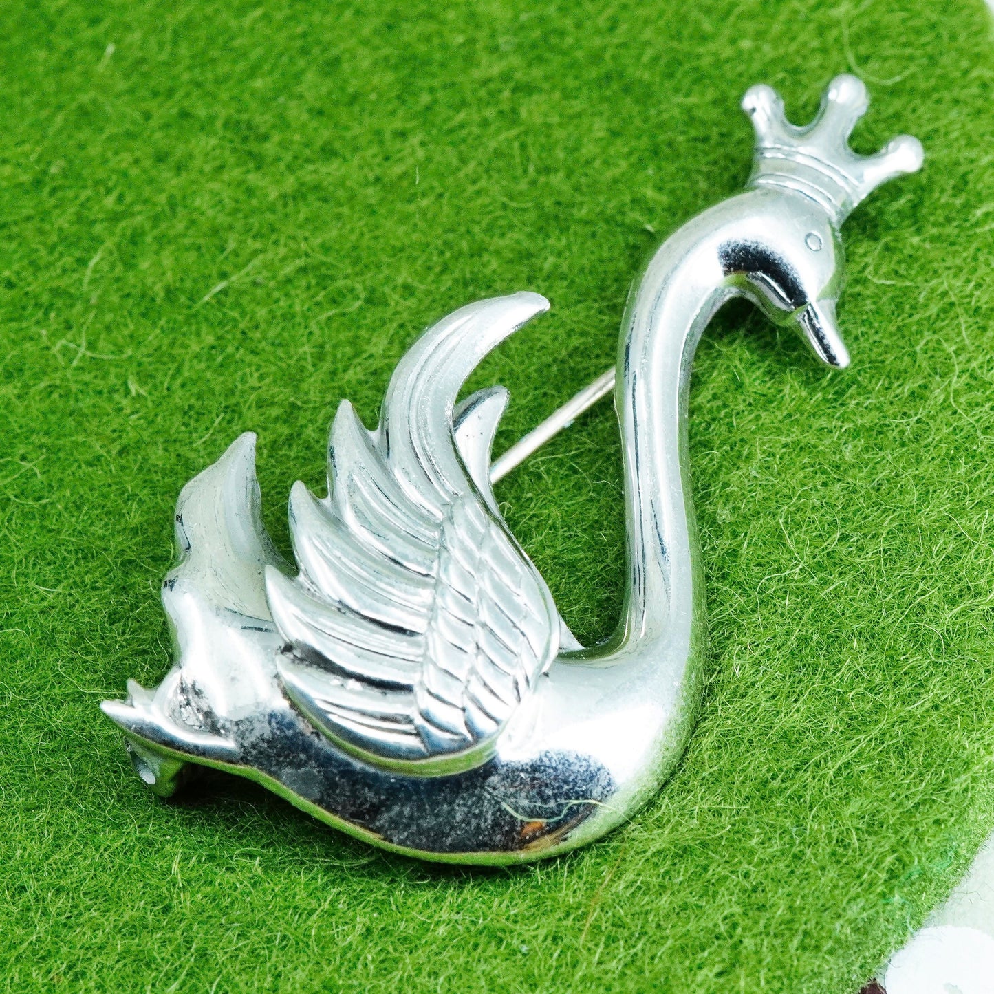 Vintage Lang sterling silver handmade brooch, huge 925 swan bird pin