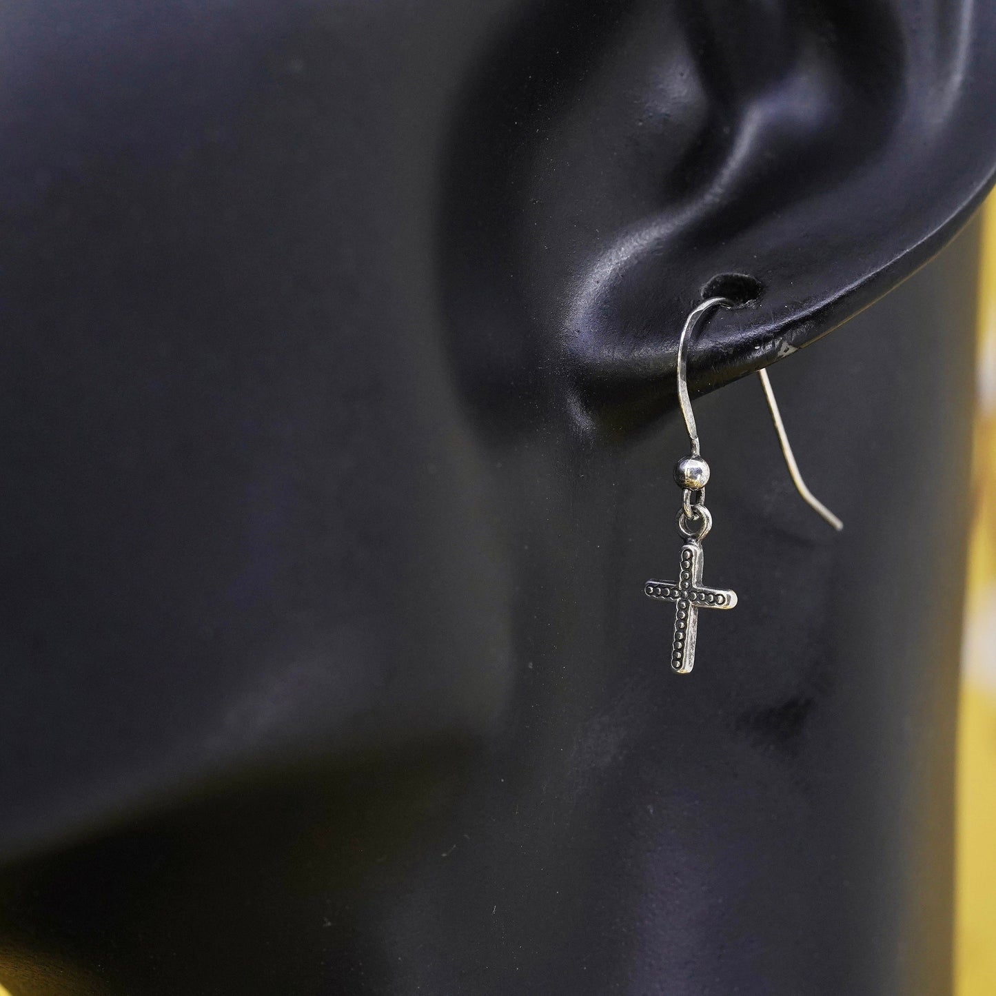 Vintage Sterling silver handmade earrings, 925 tiny cross stamped ster