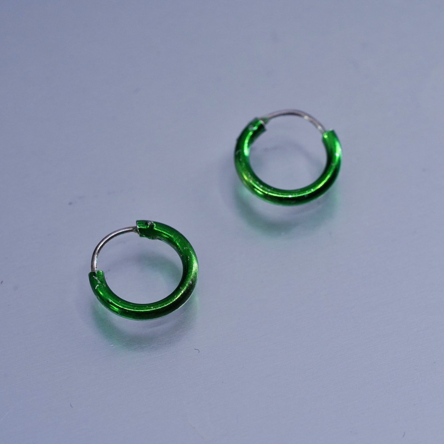 0.5”, vintage Sterling silver handmade earrings, 925 green hoops