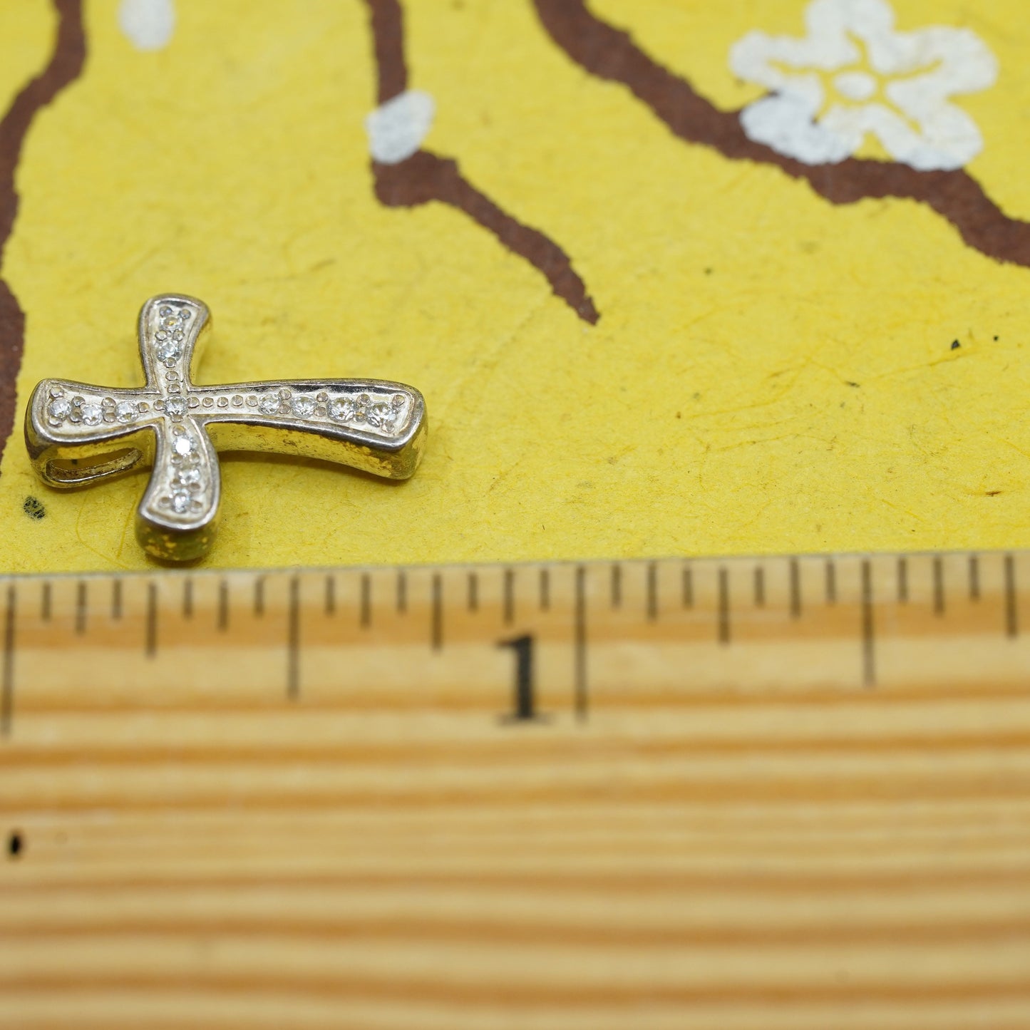 Vintage Sterling silver handmade pendant, 925 cross with Cz