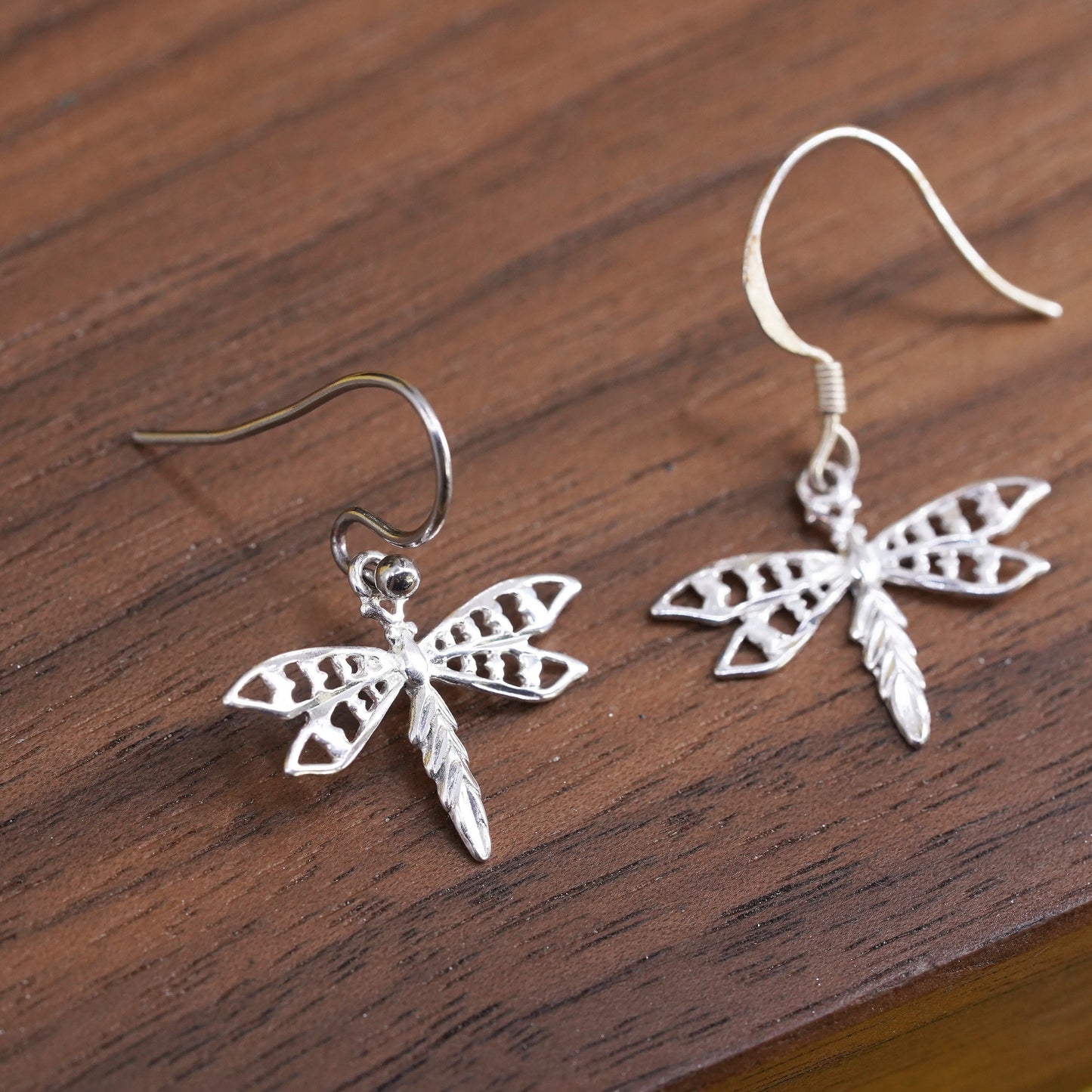 Vintage Sterling silver handmade earrings, 925 dragonfly drops