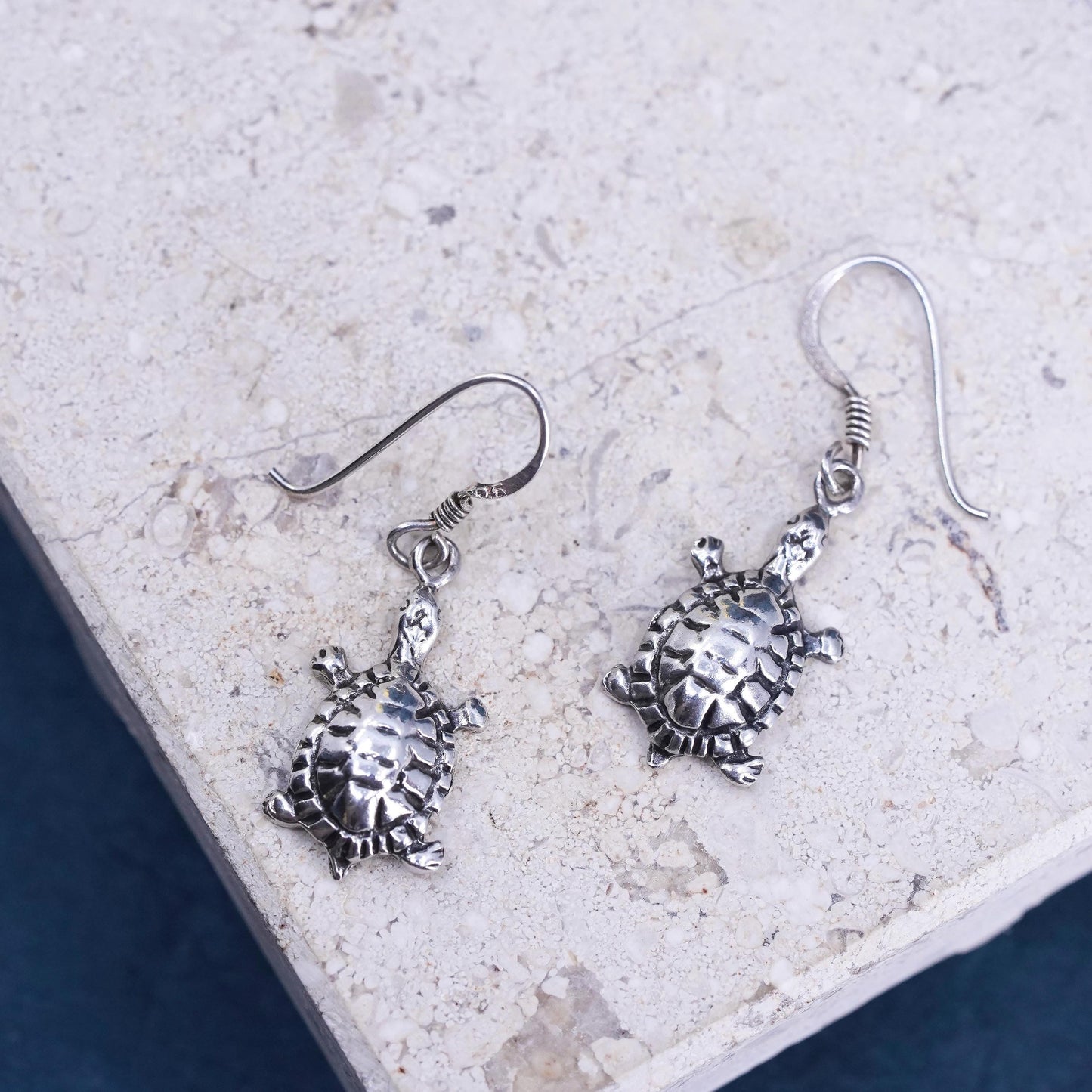 Vintage sterling 925 silver handmade turtle earrings