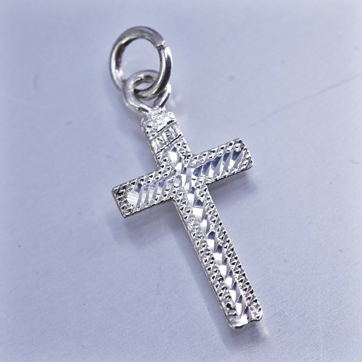 Vintage sterling 925 silver handmade textured cross charm pendant