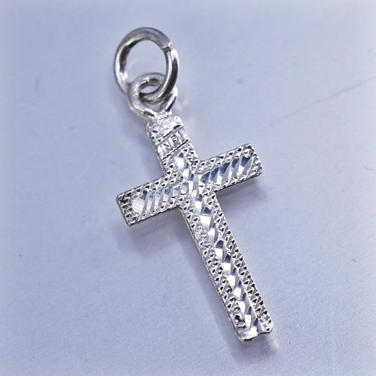 Vintage sterling 925 silver handmade textured cross charm pendant