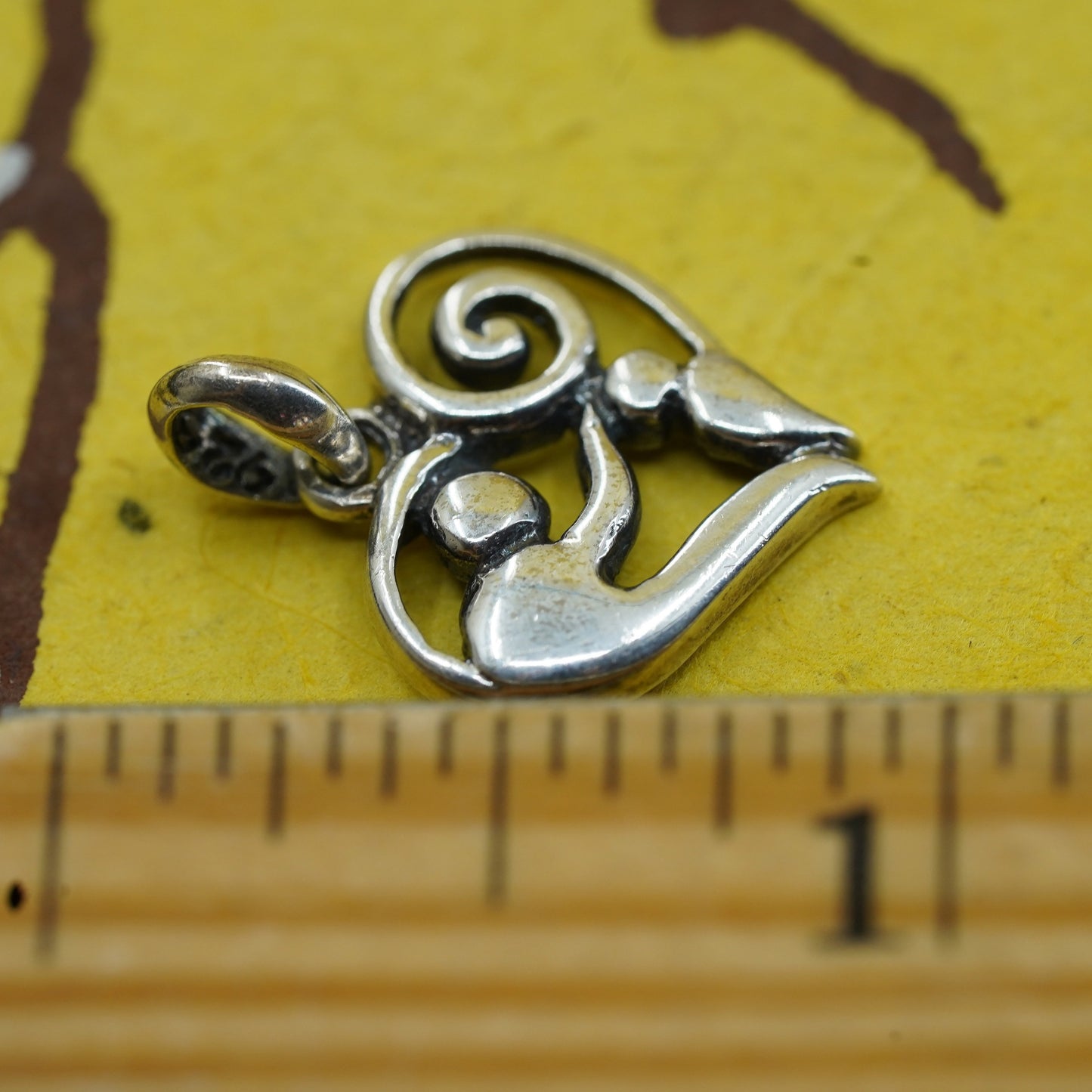 Vintage Sterling silver handmade pendant, 925 mother child heart charm