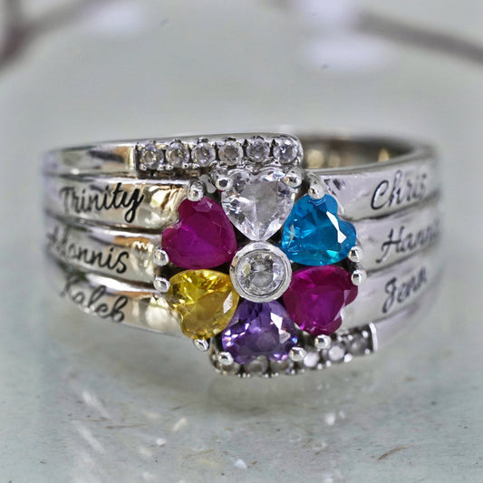 Size 9, sterling silver 925 ring with topaz citrine citrine ruby and amethyst