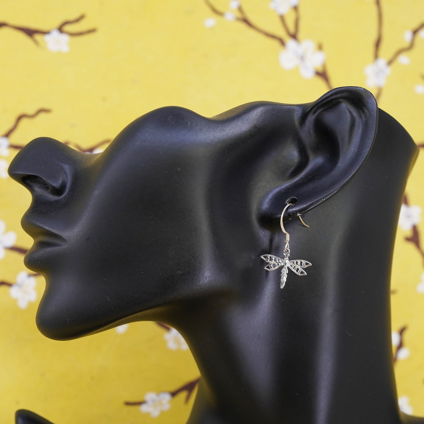 Vintage Sterling silver handmade earrings, 925 dragonfly drops