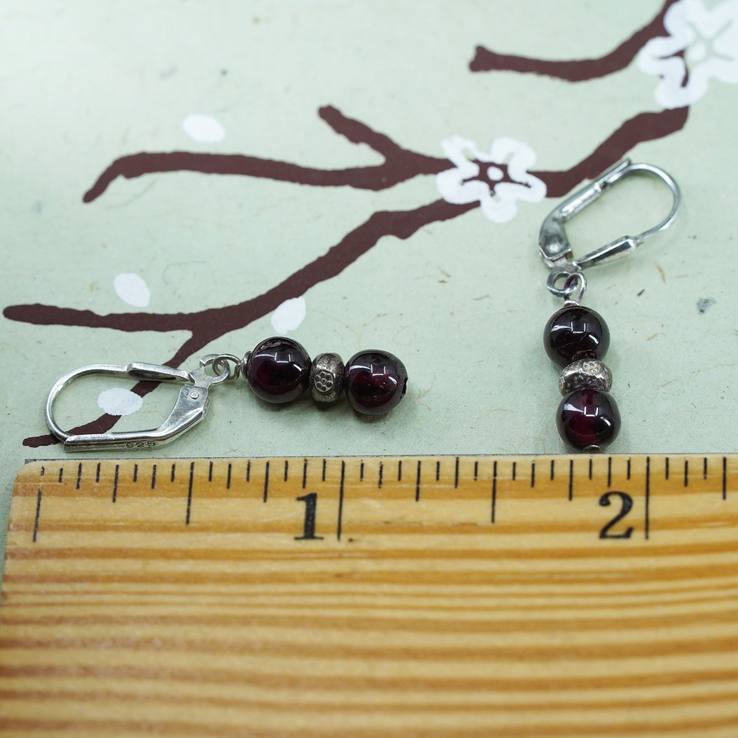 Vintage Sterling silver 925 handmade earrings with garnet beads