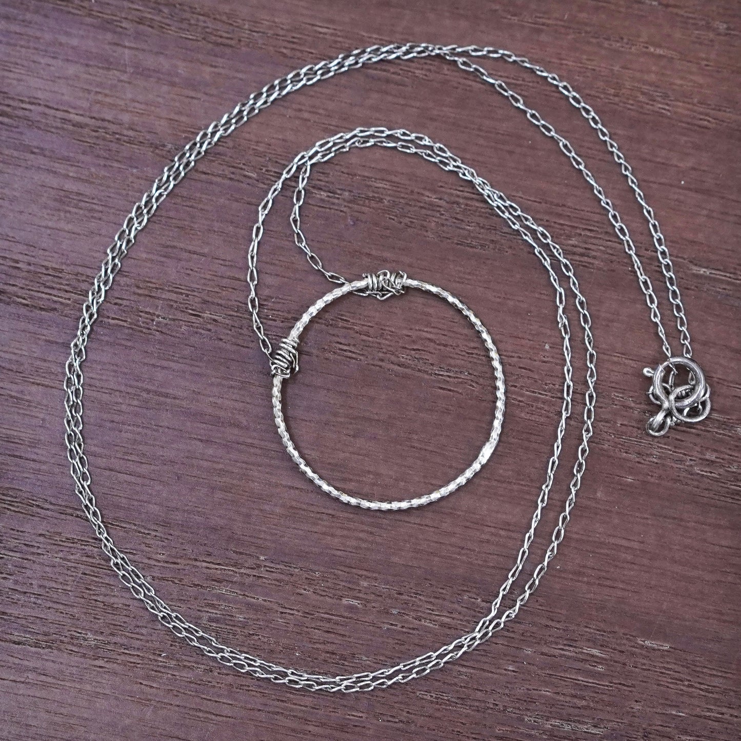 20” 1mm, vintage Sterling silver necklace, 925 Circle chain with circle pendant