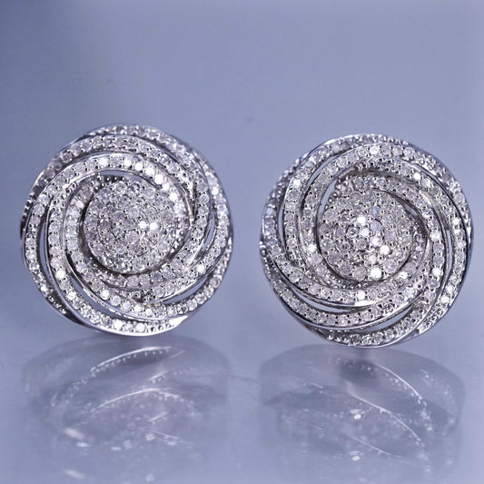 Vintage Sterling 925 silver earrings, entwined circle studs w/ cluster diamonds