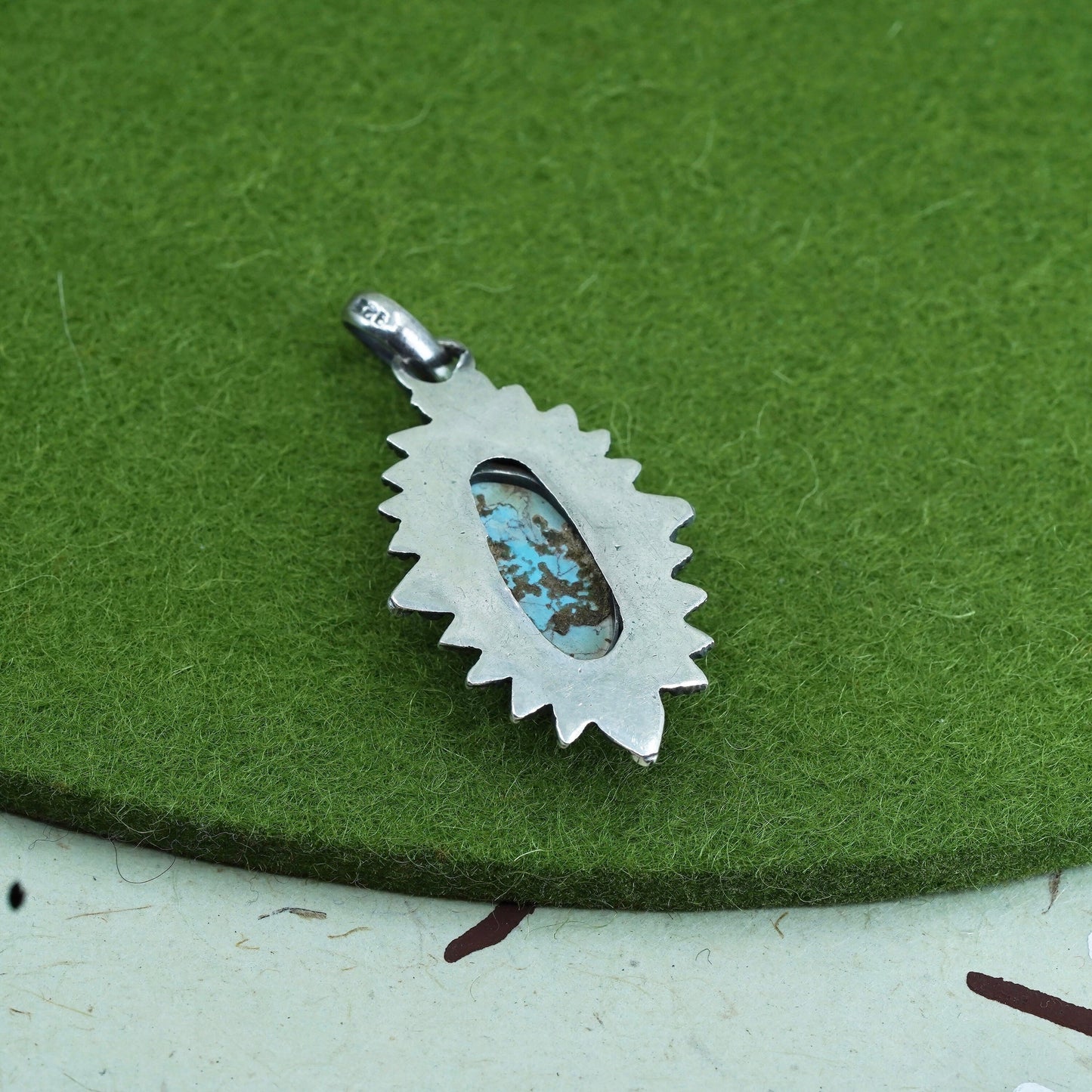 Native American Sterling silver handmade pendant, 925 marquise with turquoise