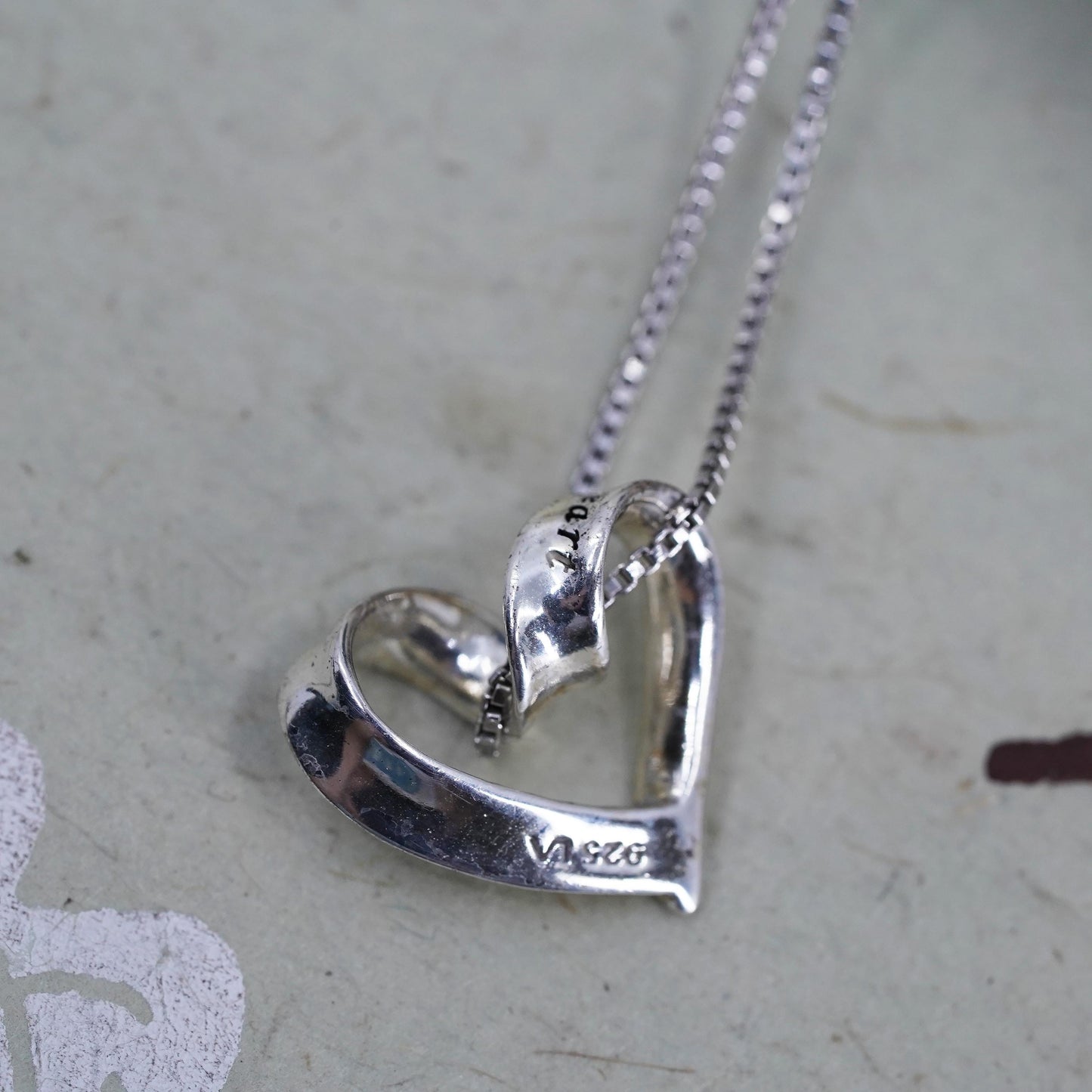 18" sterling silver necklace, 925 box chain heart Pendant you fill my heart