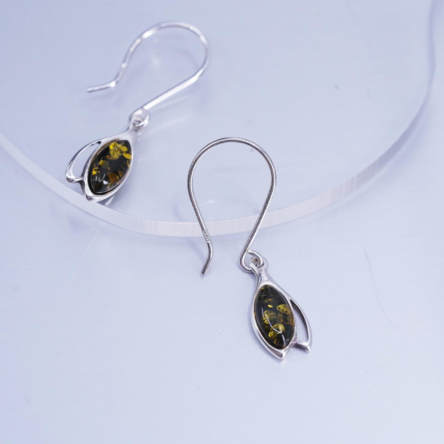 Vintage Sterling 925 silver handmade earrings with teardrop Amber