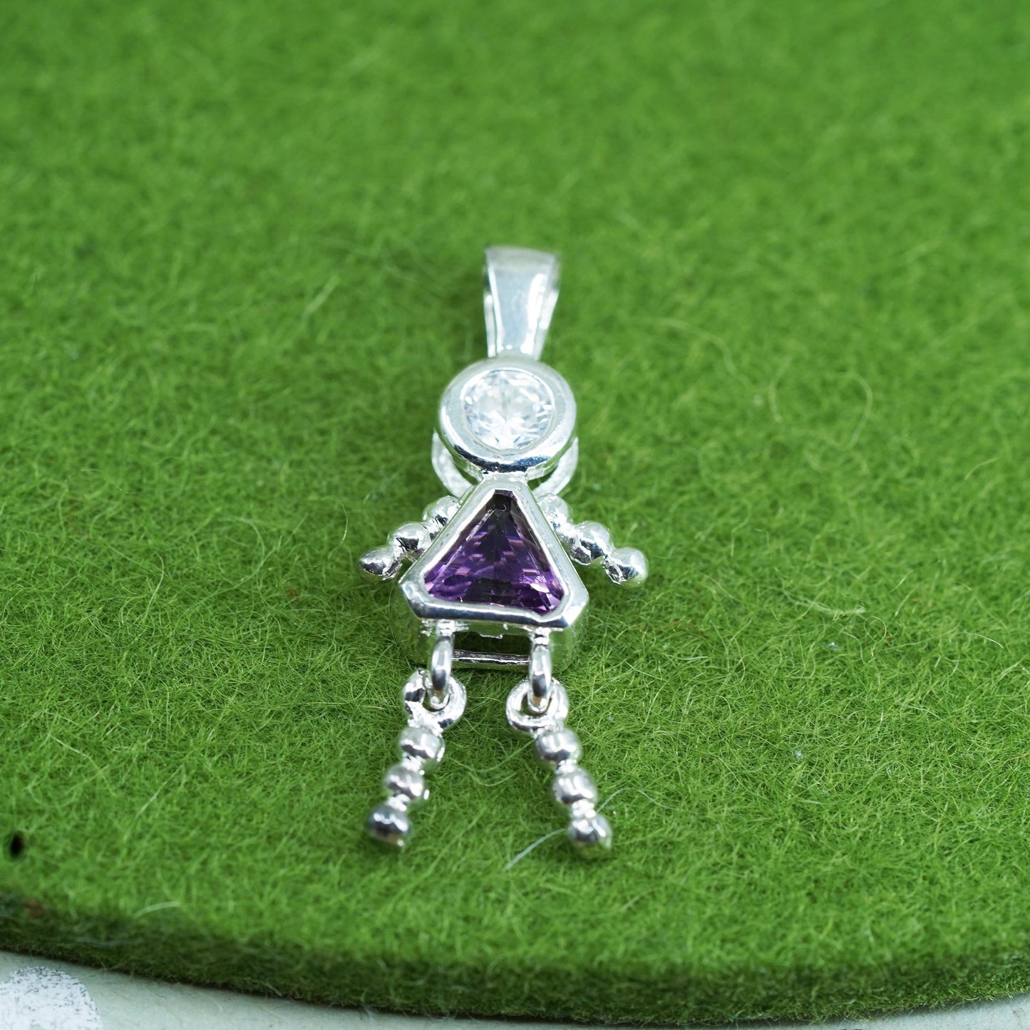 Vintage sterling 925 silver birthstone pendant with amethyst girl figure charm