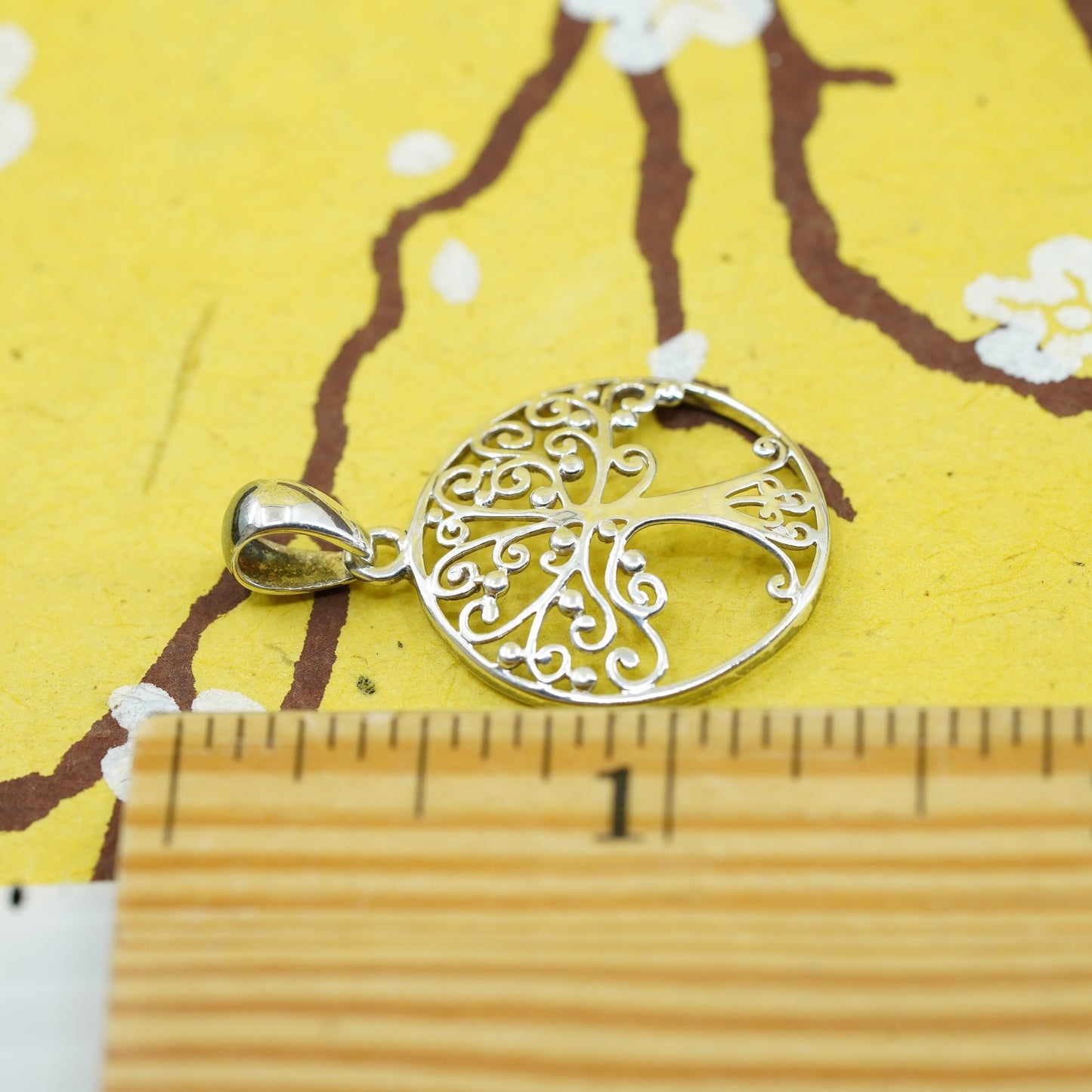 Vintage Sterling silver handmade pendant, filigree 925 tree pendant