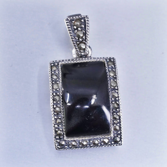 VTG Sterling silver handmade charm, 925 pendant with marcasite and onyx inlay