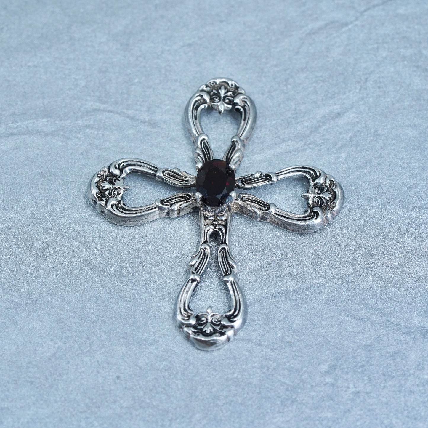 Antique silver tone handmade charm, 925 cross pendant