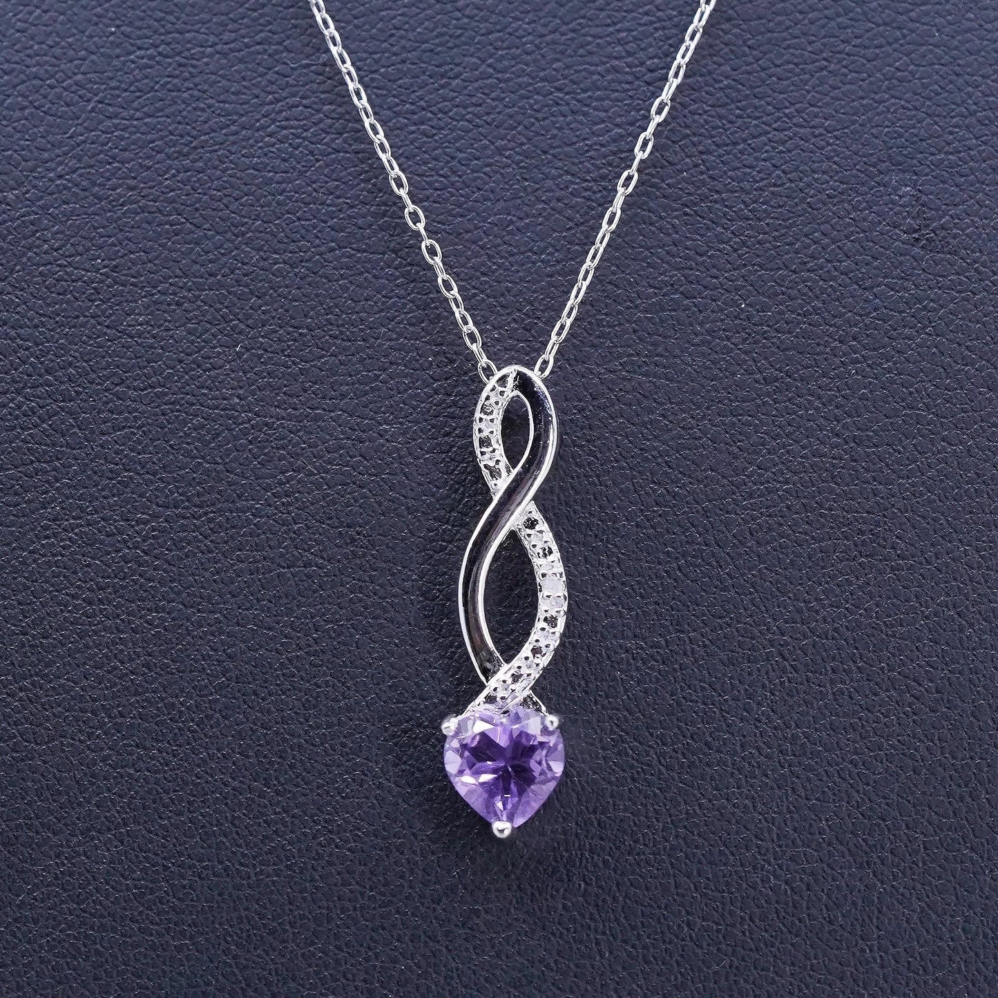 18" 1mm, sterling silver necklace, 925 circle chain with heart amethyst pendant