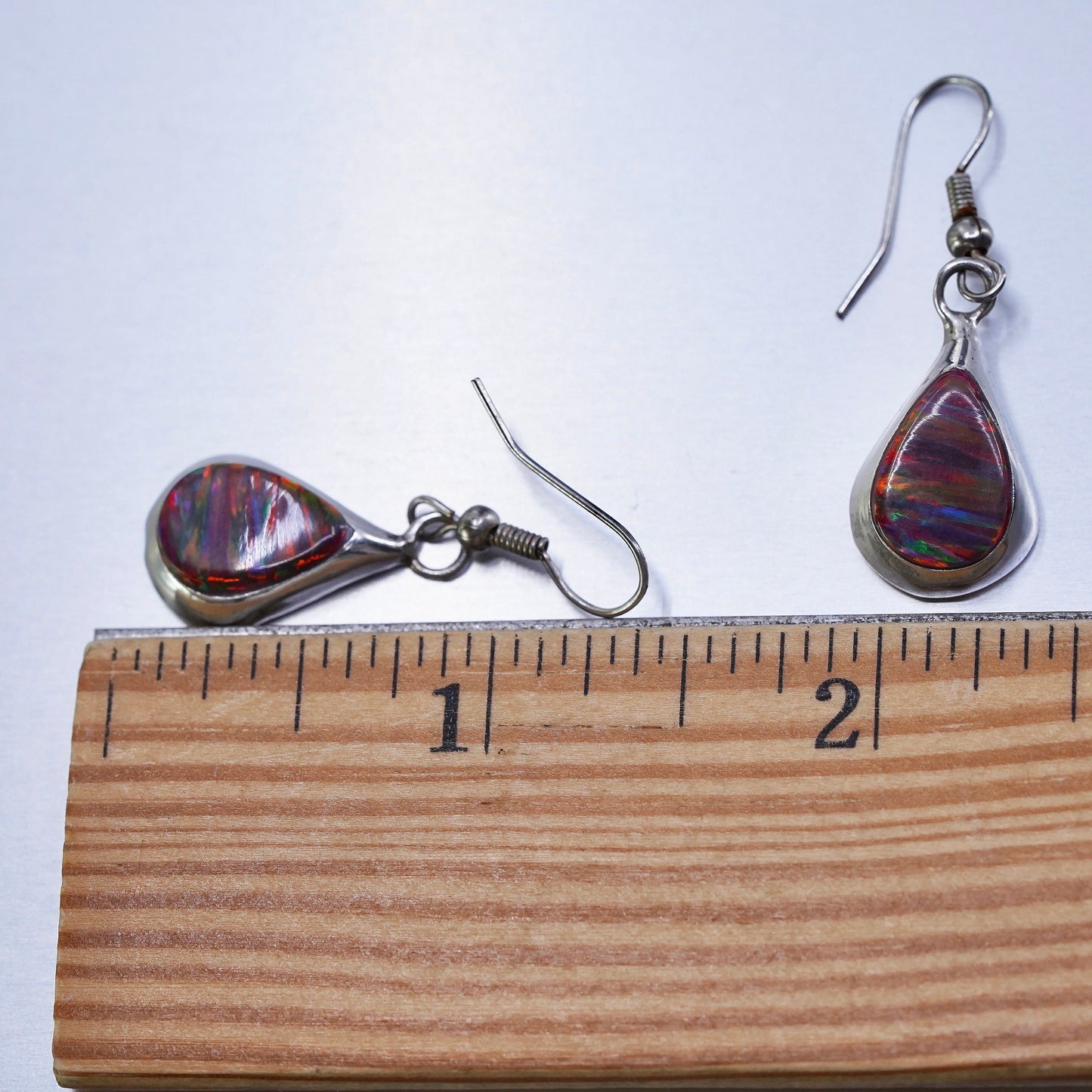 Vintage Mexican Sterling silver handmade earrings, 925 teardrop with opal