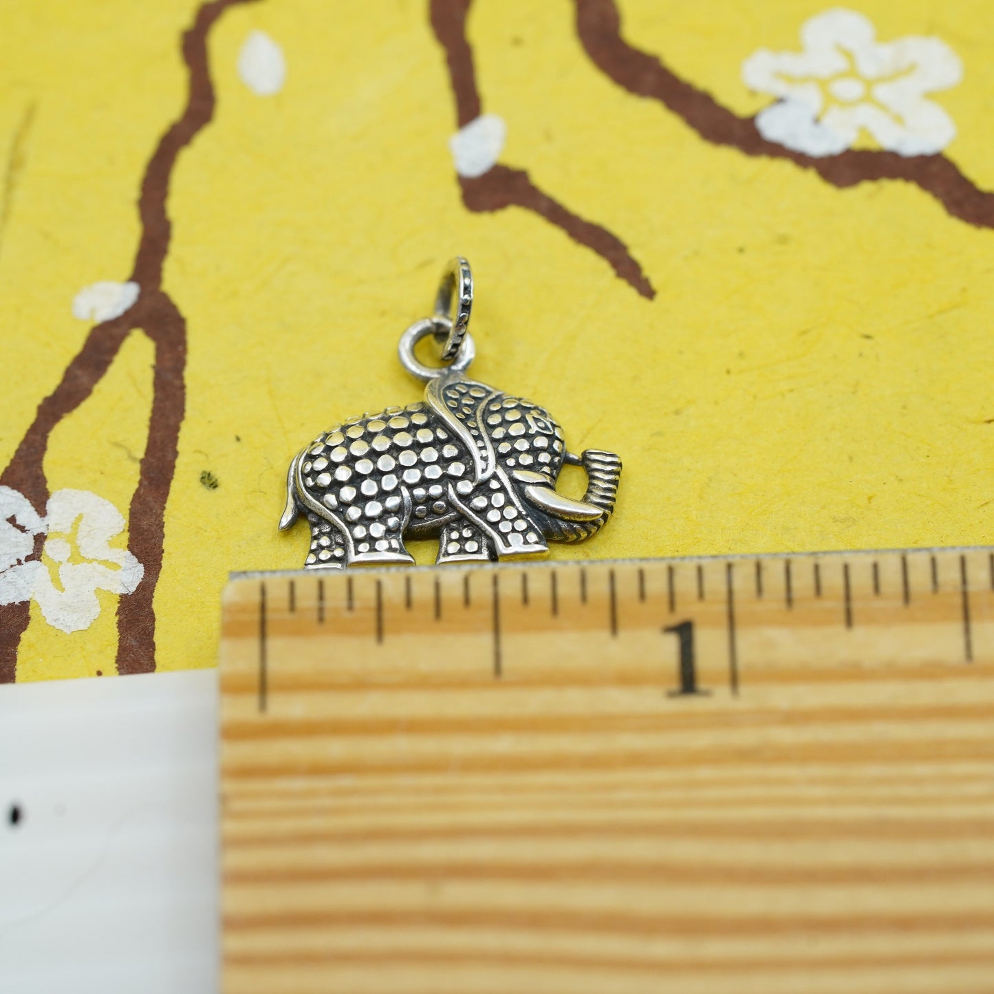 Vintage Sterling silver handmade pendant, dotted 925 elephant