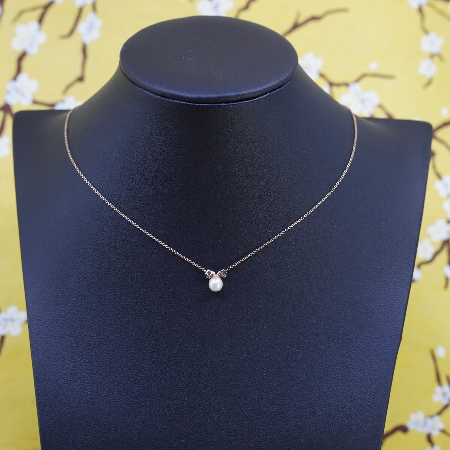 16+2”, vermeil rose gold over Sterling silver necklace, 925 chain pearl pendant