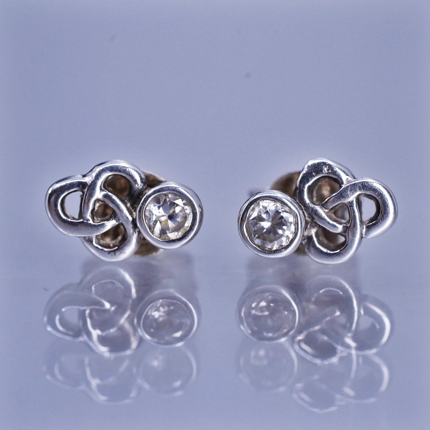 Vintage Sterling 925 silver handmade earrings, Irish Celtic knot studs with cz