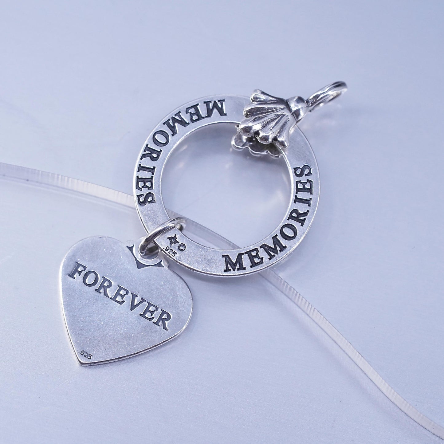 southwestern sterling 925 silver double sided heart pendant “ memories forever”