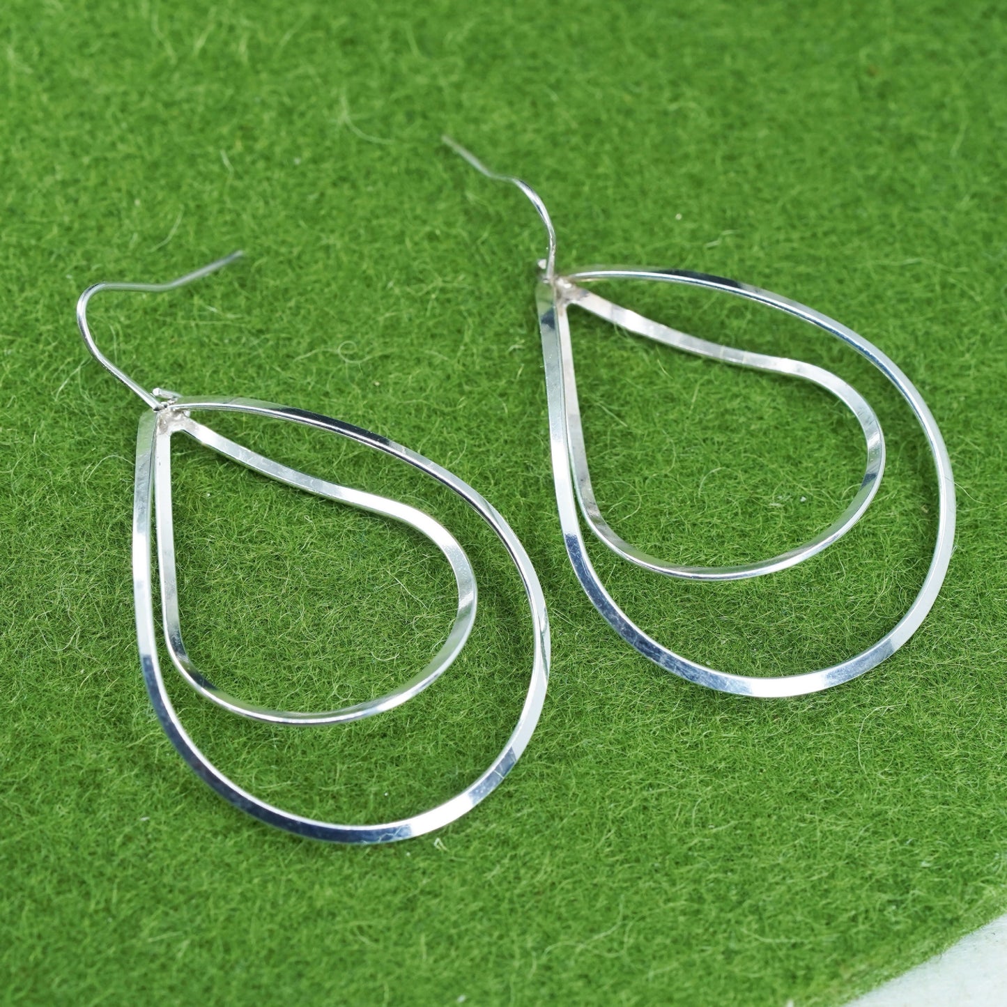 Vintage modern sterling silver handmade earrings, 925 teardrop dangles