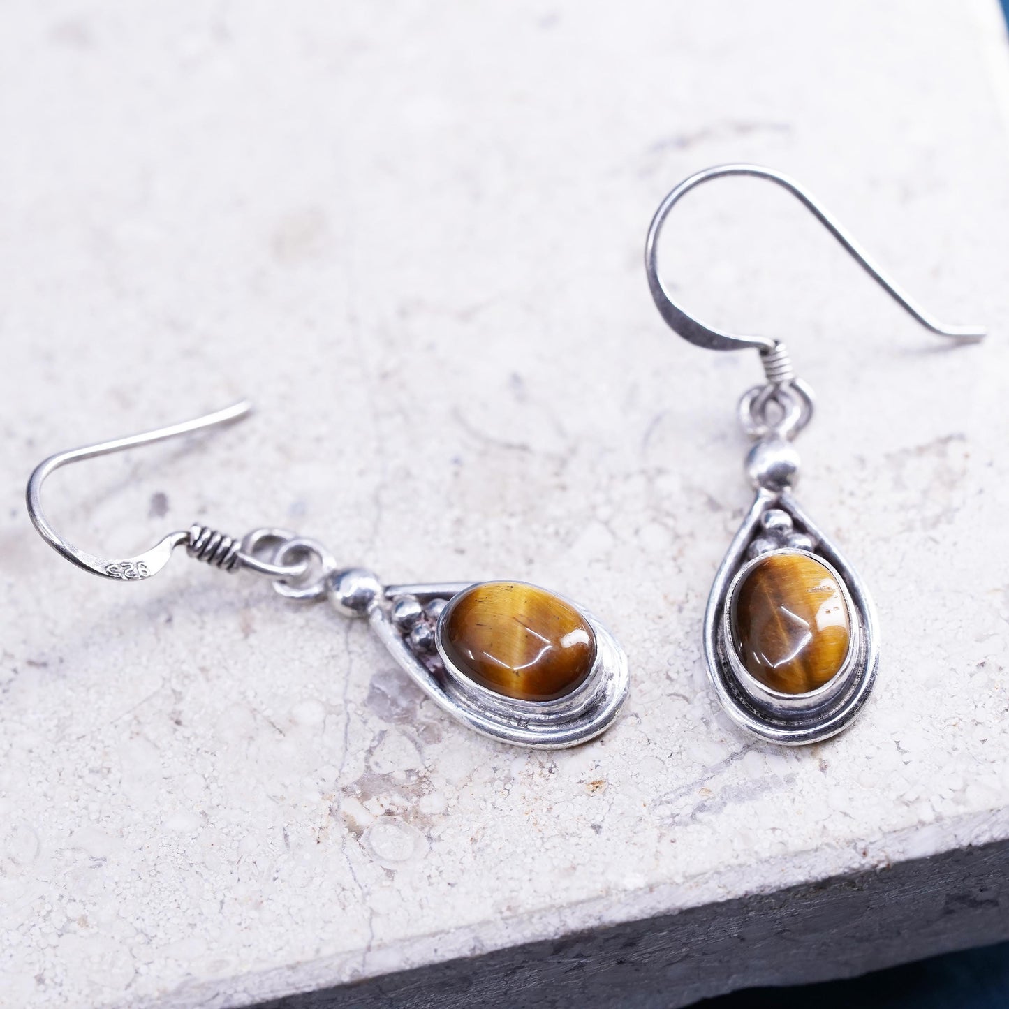 Vintage Mexican sterling silver handmade earrings 925 with golden tiger eye