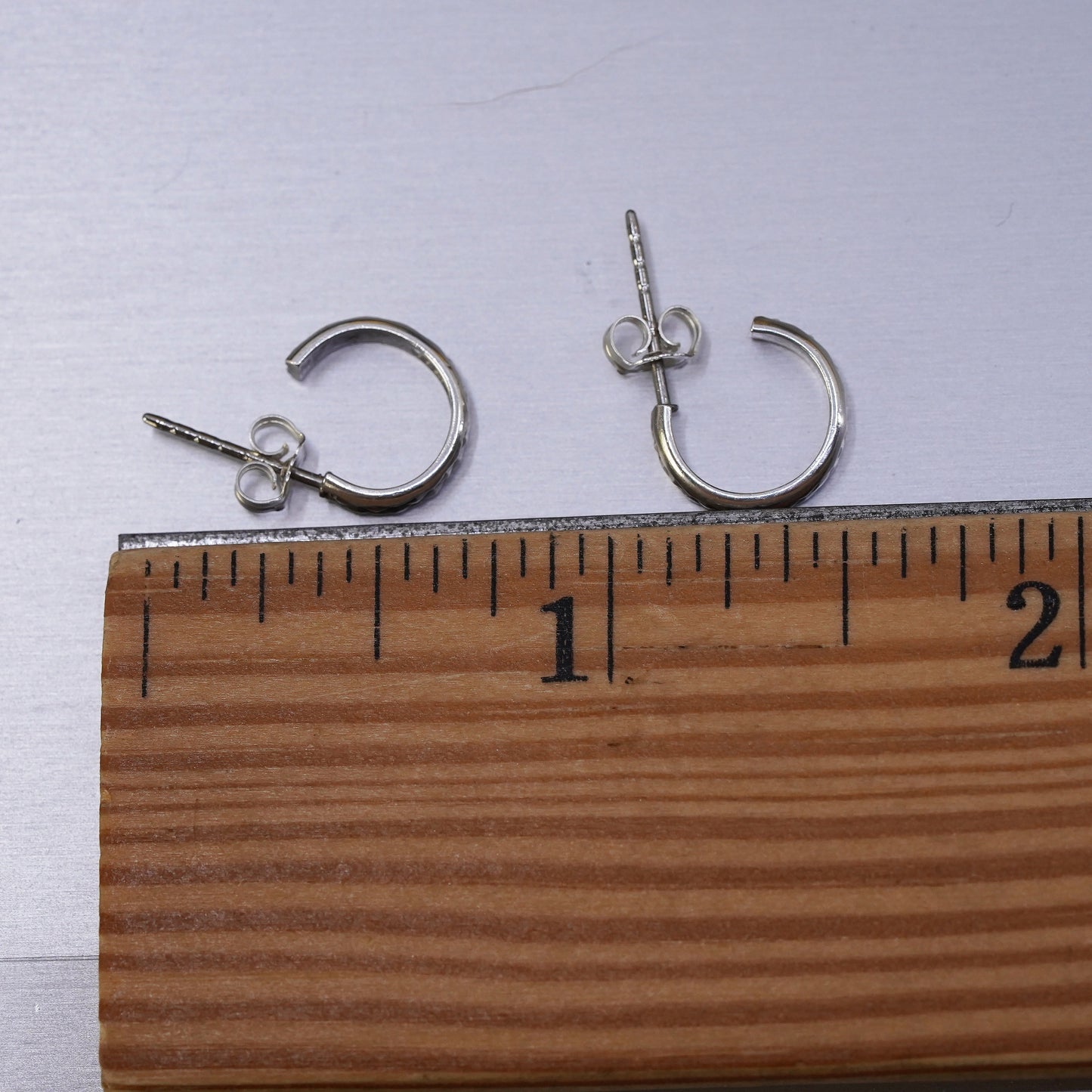 0.5", vintage Sterling silver handmade earrings, textured 925 huggie studs