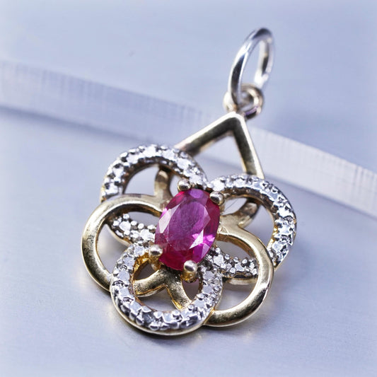 Vintage vermeil gold over sterling 925 silver pendant with ruby and diamonds