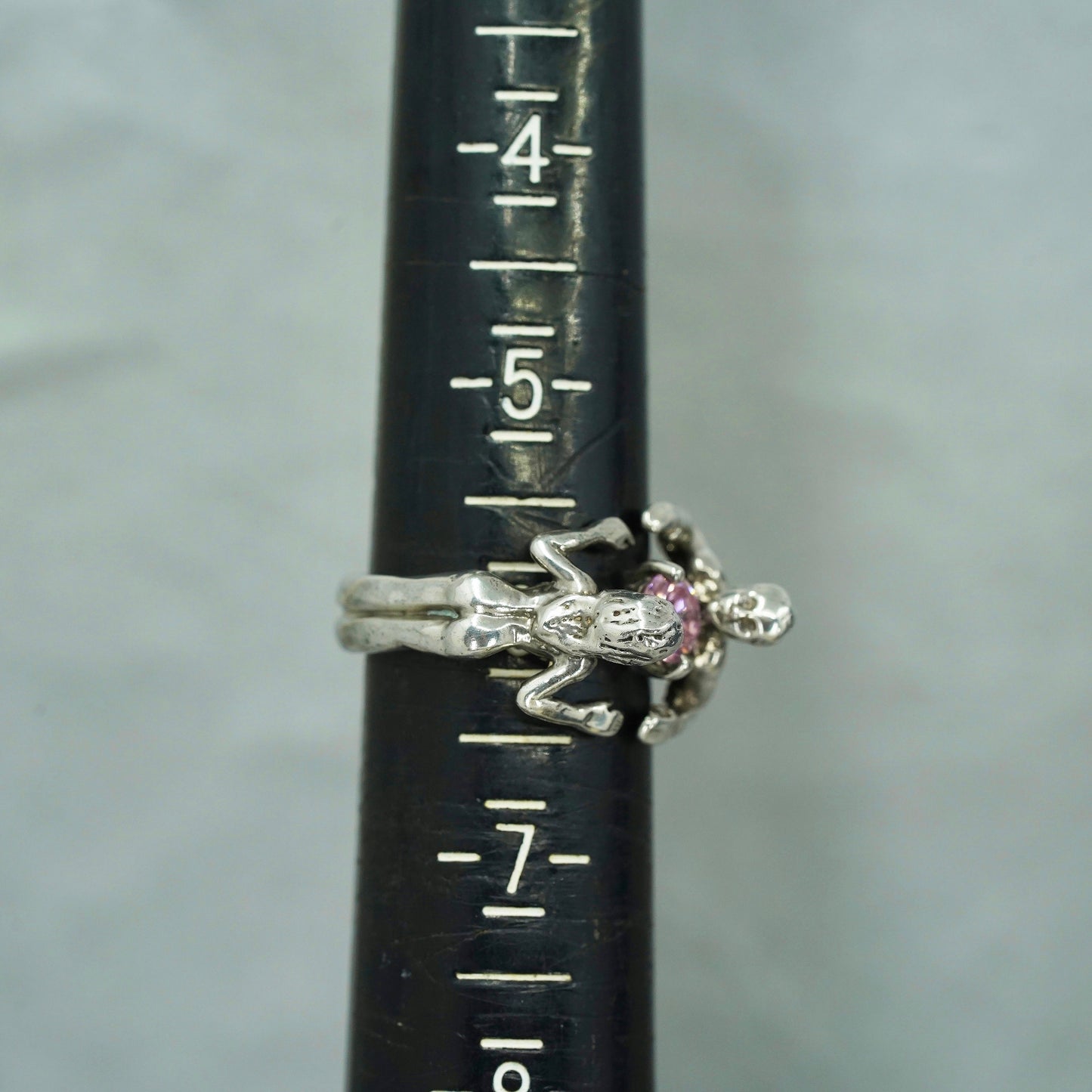 Size 6, Native American Sterling silver ring, 925 band lovers kiss pink cz