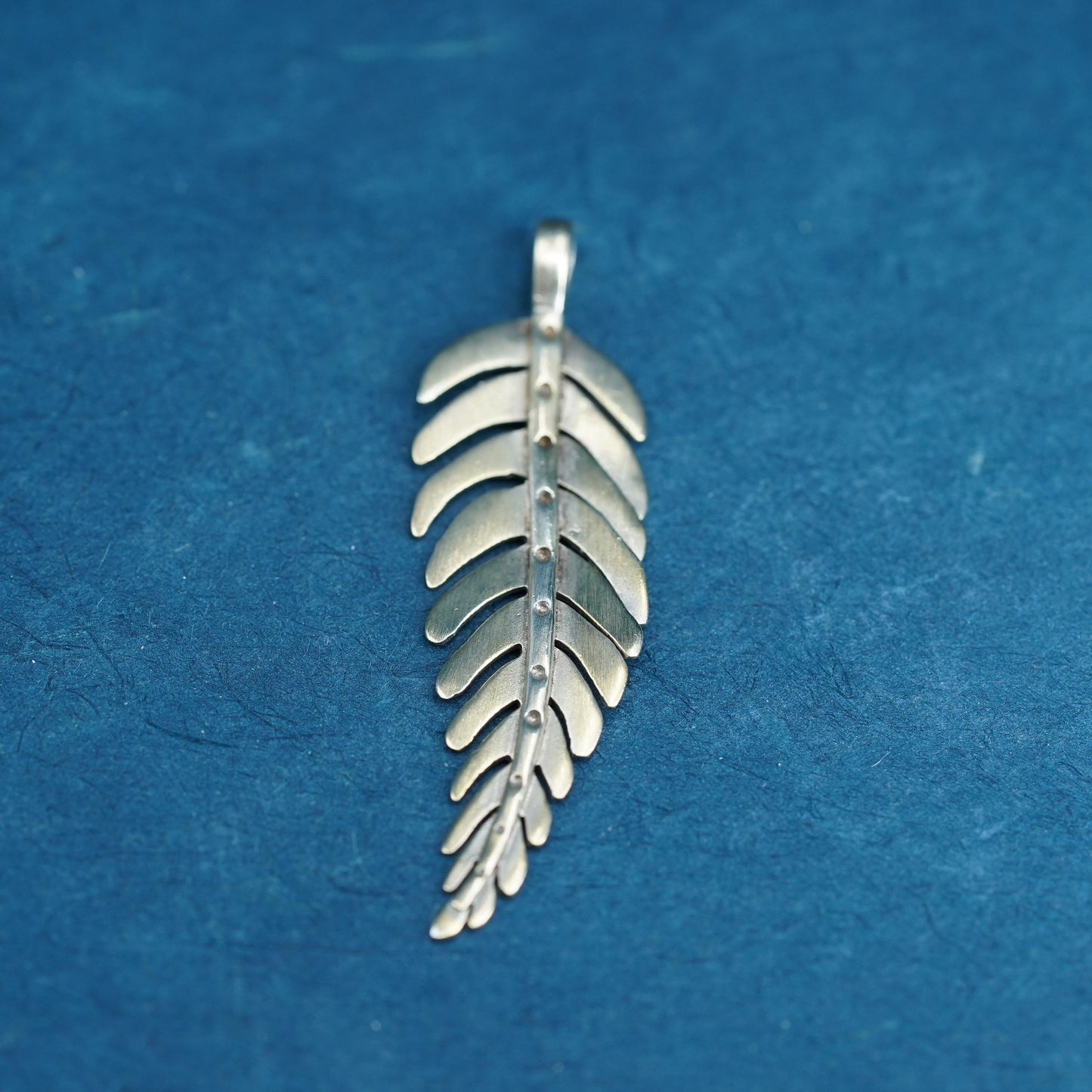 Vintage gold over Sterling silver handmade pendant, 925 long leaf