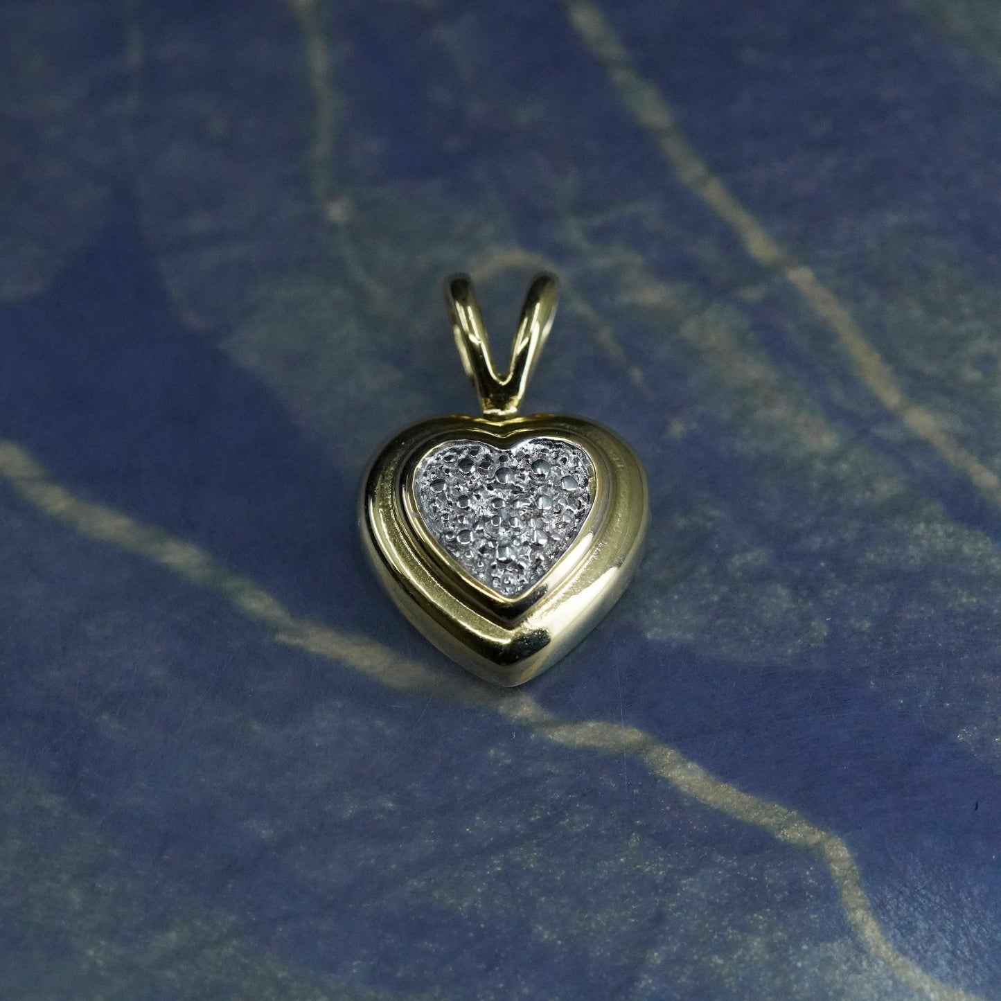 vermeil yellow gold over Sterling silver handmade pendant, 925 heart diamond