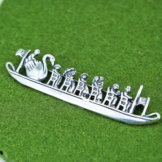 Vintage sterling silver handmade pin, 925 soufeel sailing boat brooch